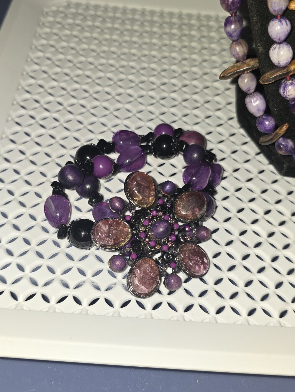 Multi-Strand Purple Beaded Necklace with Natural Accent Spacers - Picture 3 of 5